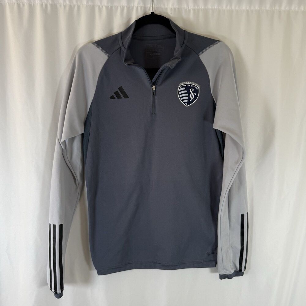 Sporting Kansas City Jacket Women's XS Grey White 1/4 Zip Pullover ADIDAS